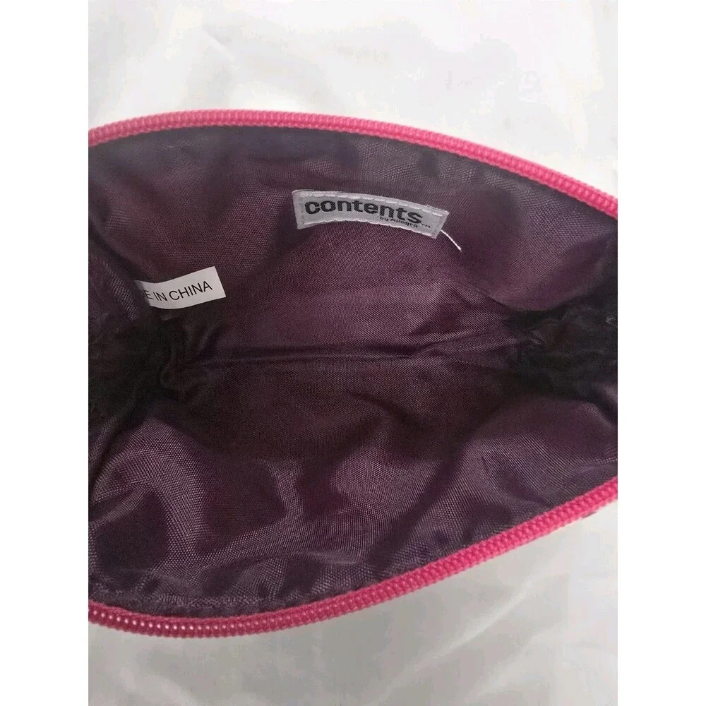 Contents Floral Pattern Zipper Makeup Bag Pink Purple White